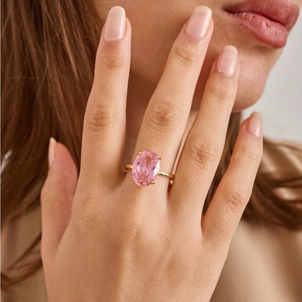 Gold Ring with Pink Oval Gemstone
